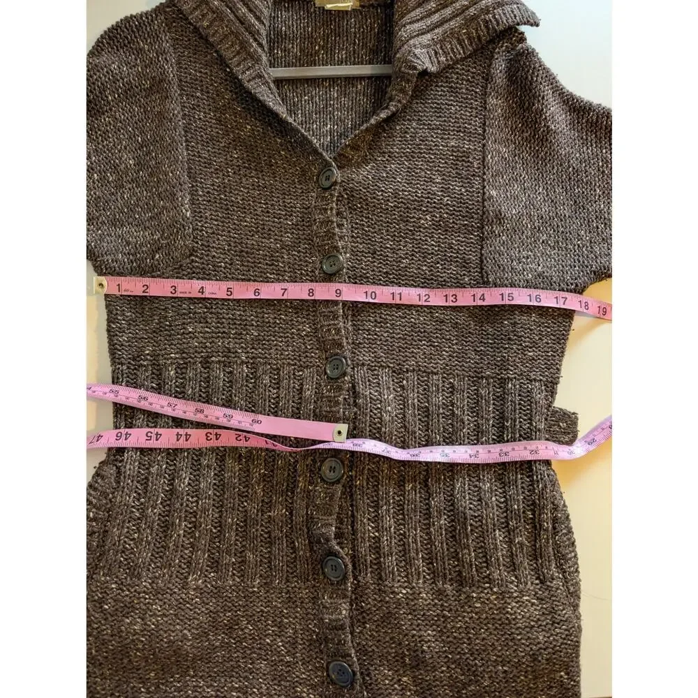 J Crew Cardigan Sweater Longline Wool Blend Heathered Chunky Knit Brown Size M
